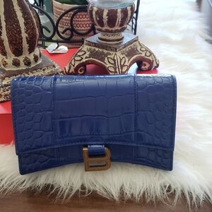 Sophisticated Blue Crocodile Balenciaga Hour Glass WOC.